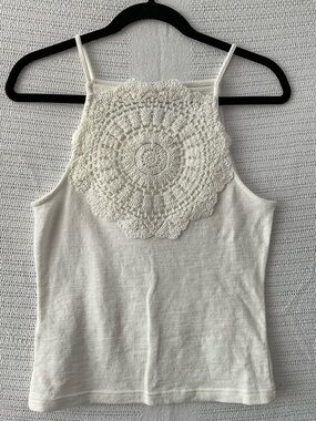Mango Cream Crochet-Front Halter Camisole